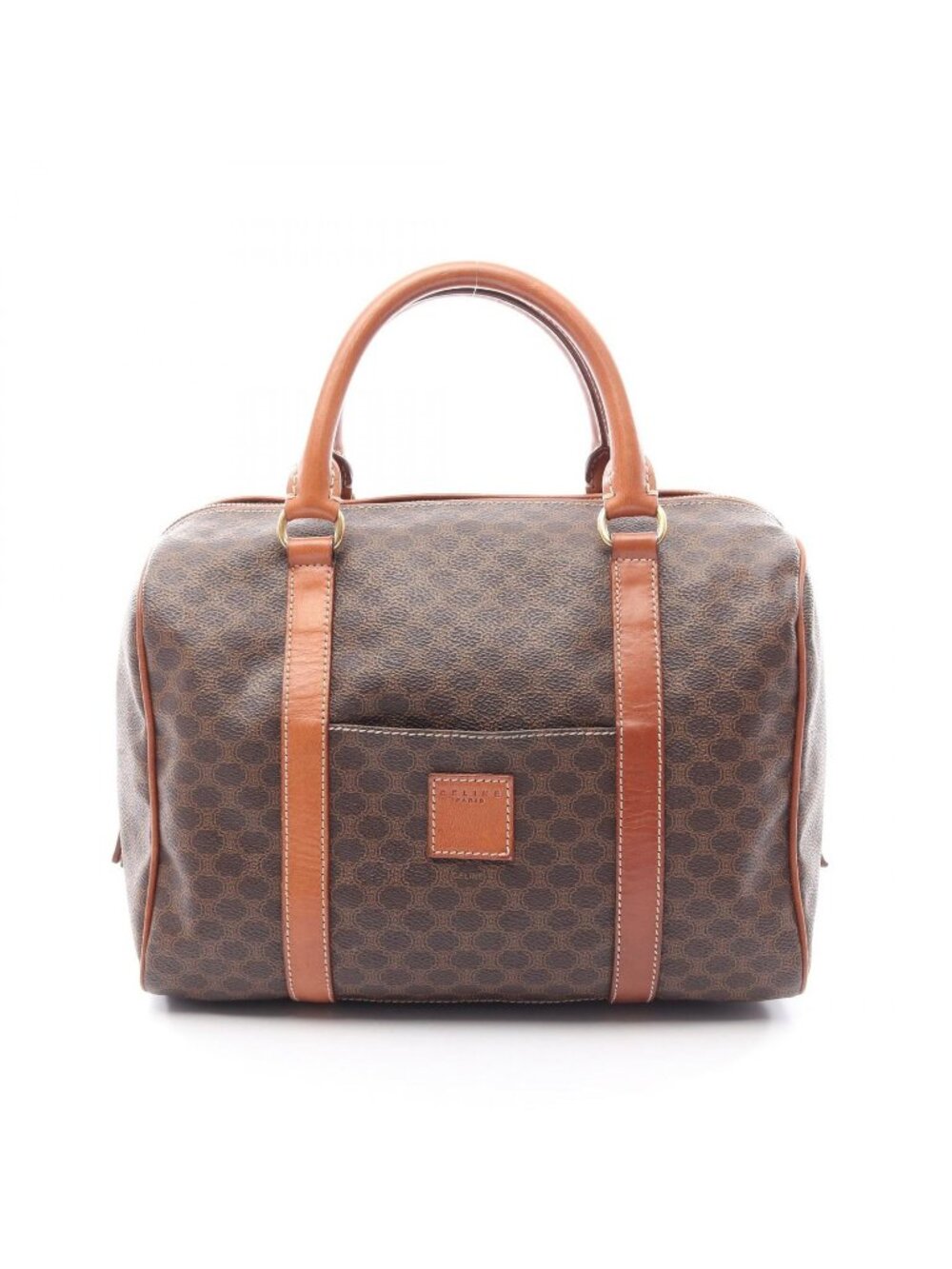 Celine Handbag Macadam Dark Brown Canvas Leather Mini Boston